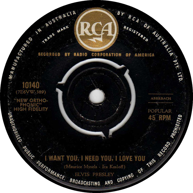 love - I Want You, I Need You, I Love You / My Baby Left Me 10140a1msct