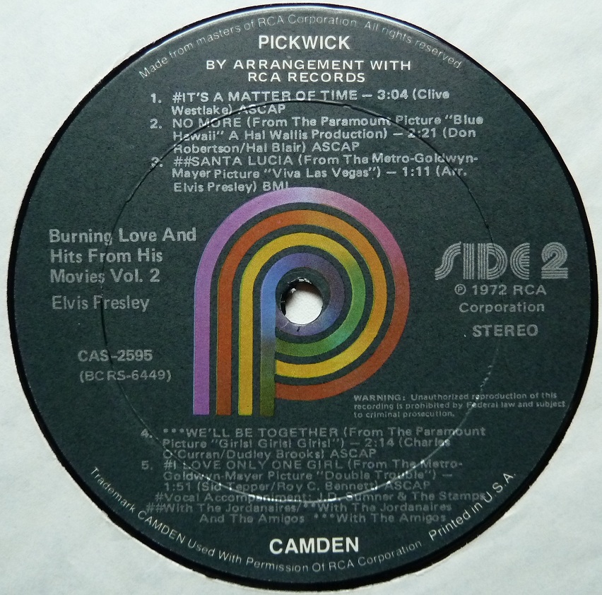 Hits - BURNING LOVE AND HITS FROM HIS MOVIES VOLUME 2 Burninglovepickwicksiefb56