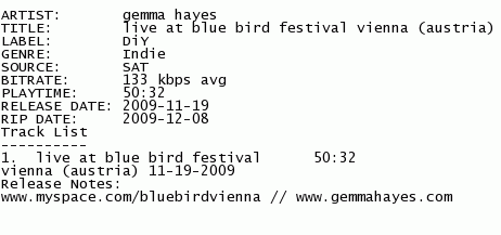 Gemma Hayes - Live At Blue Bird Festival Vienna (Austria) (2 Nfooekd