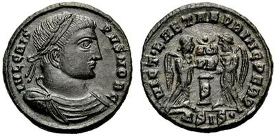 AE3 de Licinio II. VICT LAETAE PRINC PERP. Siscia 536854