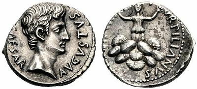 Denario de Augusto. TVRPILIANVS III VIR. Roma 702611.m