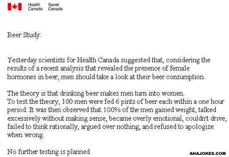 STUDY SHOWS FEMALE HORMONES IN BEER ! Beerstudy