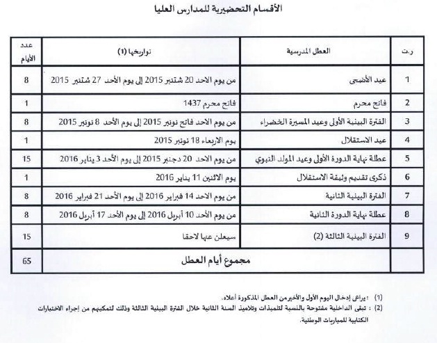 الدخول المدرسي المقبل "2015، 2016" Vaccances-2015-2016-cpge