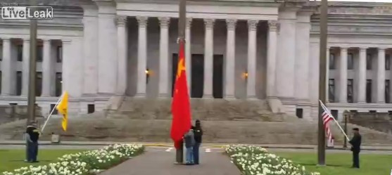 IN YOUR FACES NOW!!!!! Washington State Flies Chinese Communist Flag At State Capitol - US Patriots Come Out And Take It Down, Assisted By Law Enforcement Cftd0