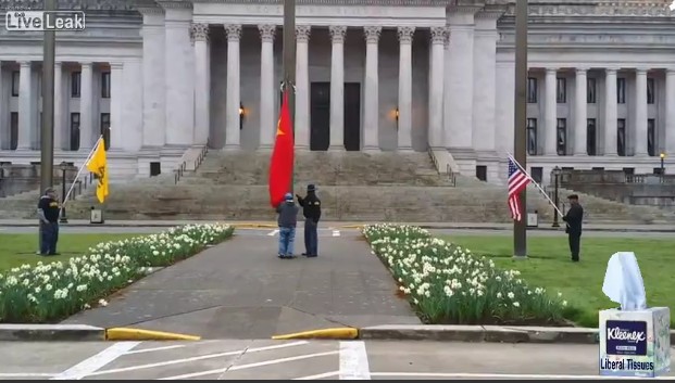 IN YOUR FACES NOW!!!!! Washington State Flies Chinese Communist Flag At State Capitol - US Patriots Come Out And Take It Down, Assisted By Law Enforcement Commieflagtakendown