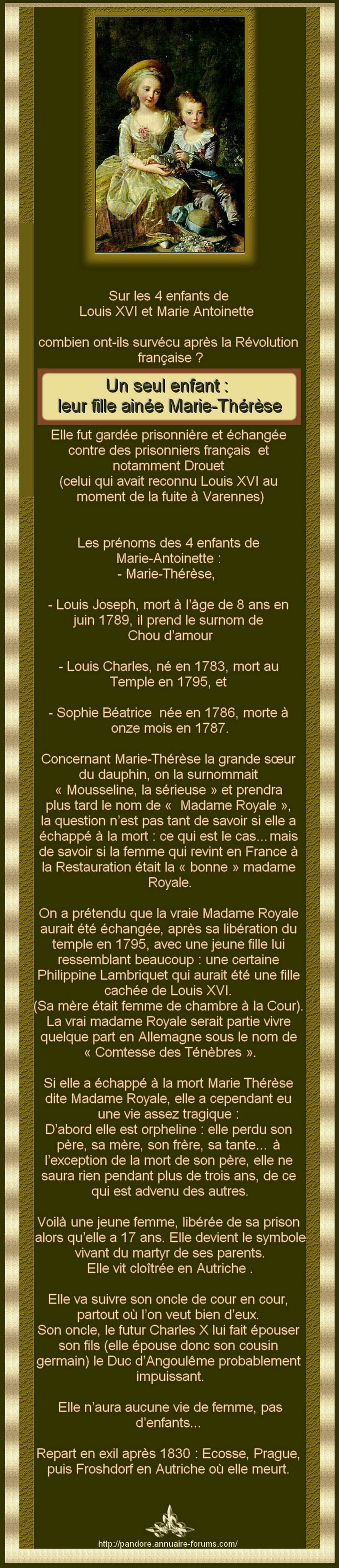 UN SEUL ENFANT SURVECU MARIE THERESE - MOUSSELINE LA SERIEUSE MADAME ROYALE  17312847474e580d8371dea0hor