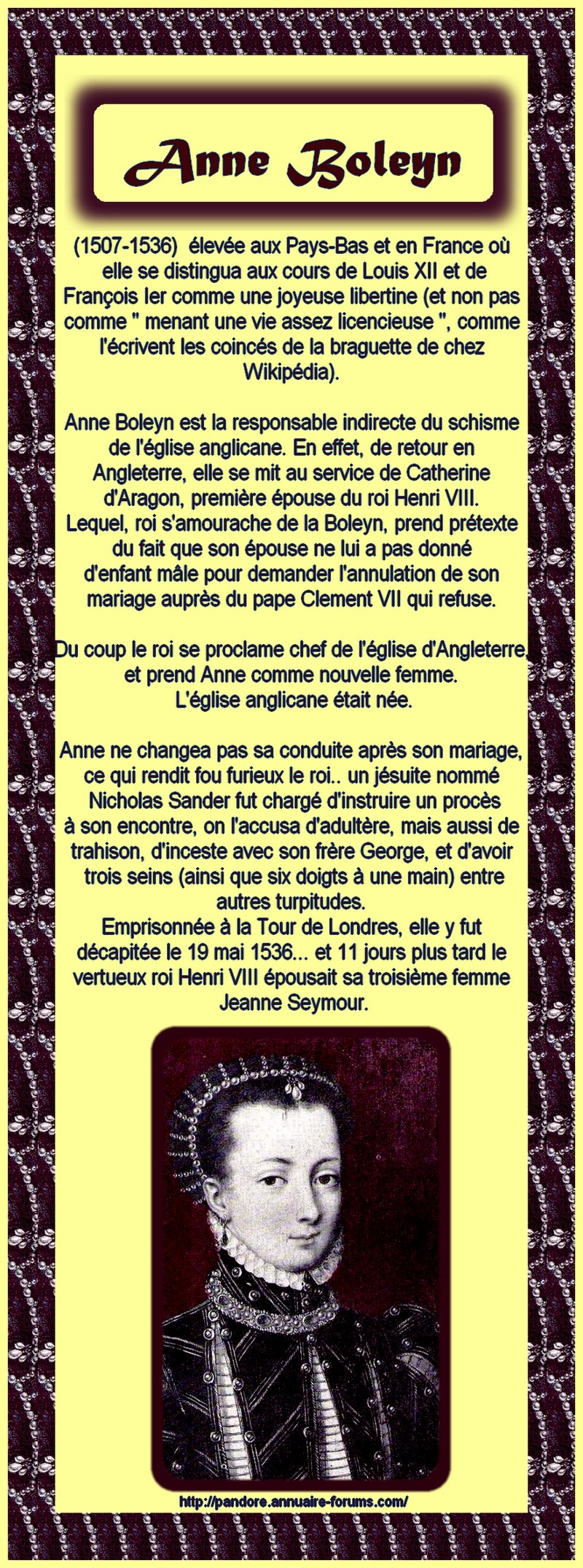 ANNE BOLEYN 1506 1536 - HENRI IV - NAISSANCE EGLISE ANGLICANE  3768685374dc46a1ccf82a5