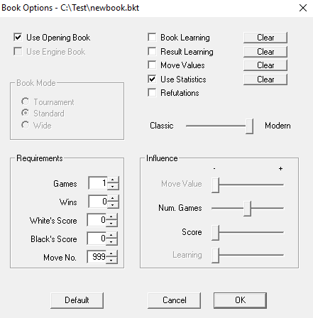 Franks Chess Page  inc  FEBOS Opening Book Project  by Frank Quisinsky / Klaus Wlotzka Feobos_v8_shredder-gui__options