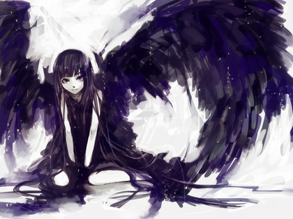 (NPC) Kainè, Master of Shadow Wings%20long%20hair%20monochrome%20sitting%20anime%20girls%20black%20hair%20dark%20wings%20bare%20shoulders%201300x975%20wall_www.animalhi.com_39