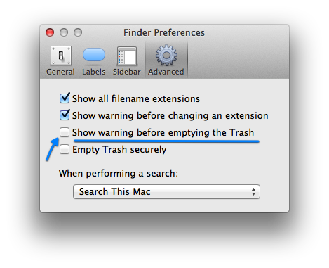 ترغب بإلغاء رسالة تأكيد الحذف ؟! إليك الطريقة .. Finder-Preferences1