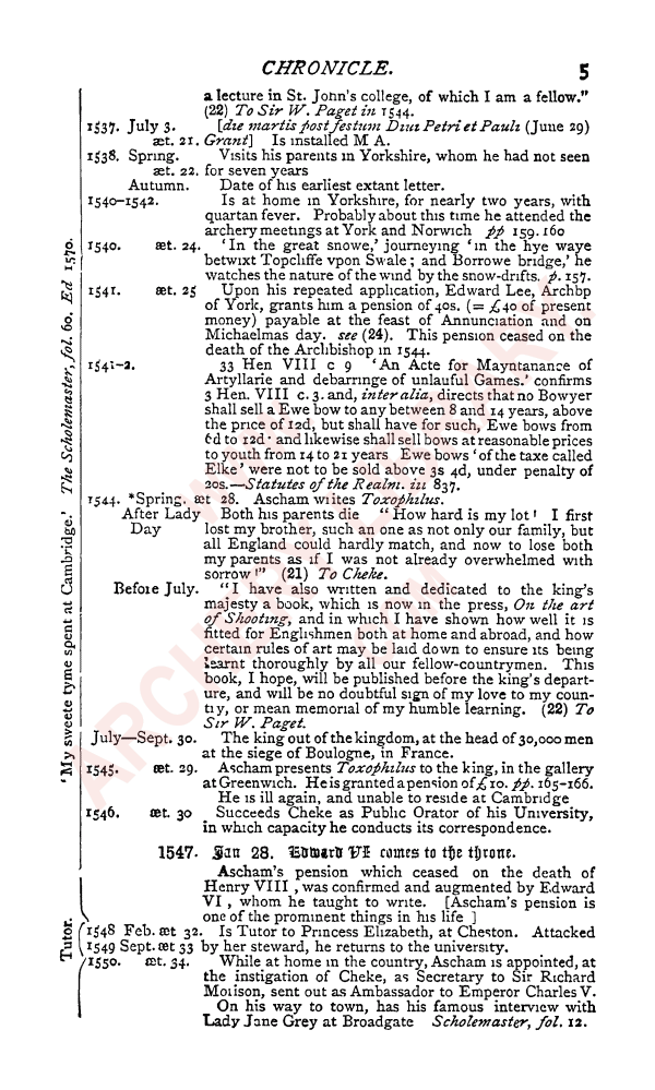 Roger Ascham: ToxophilusThe schole of shootinghe Chronicle03