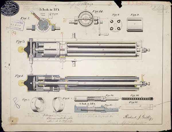 Sejarah Gatling Gun Gatling_gun_patent_drawing