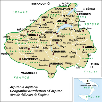 Zone de diffusion de la LANGUE ARPITANE. Arpitan-franco-proven%c3%a7al-carte