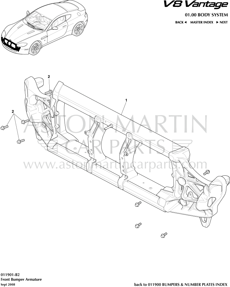 Armature de pare-chocs avant Aston Martin V8 Vantage 3P28ZE5RA9EW5X6GA3MM3625M