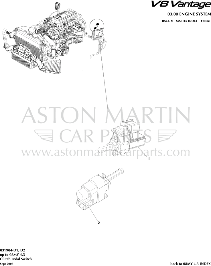 Commutateur de pédale d'embrayage Aston Martin V8 Vantage RPTNJNH3DXPXTTUTL2F6Z7QS2
