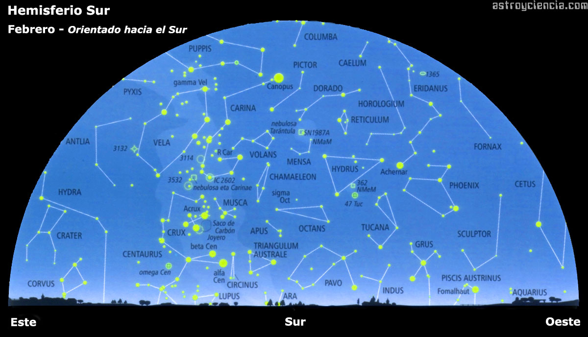 Carta celeste para el mes de Febrero Carta-celeste-febrero-hemisferio-sur-S