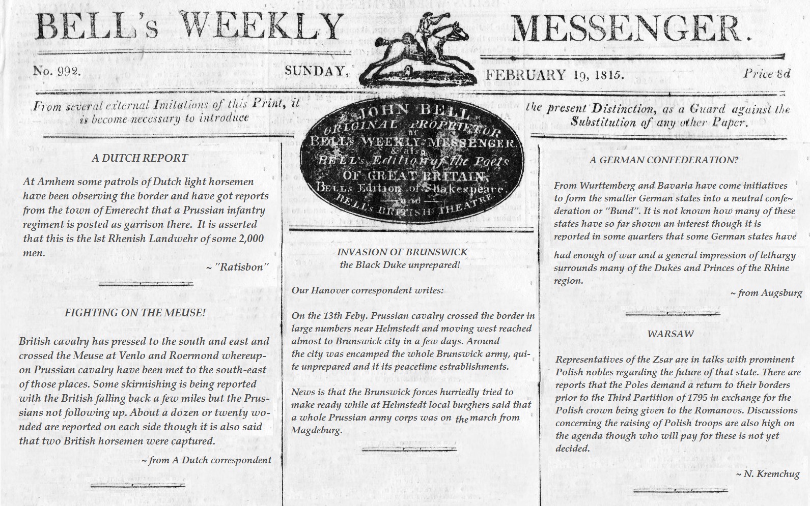 Bells Weekly Messenger ~ Every Sunday ~ Price 8d Bells-weekly-feb19-edit