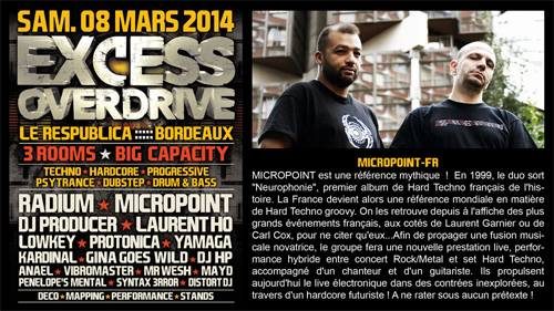 08/03/2014 - Bordeaux- EXCESS OVERDRIVE - w/ Radium, Micropoint, Protonica… MICROPOINT-bordeaux-affiche