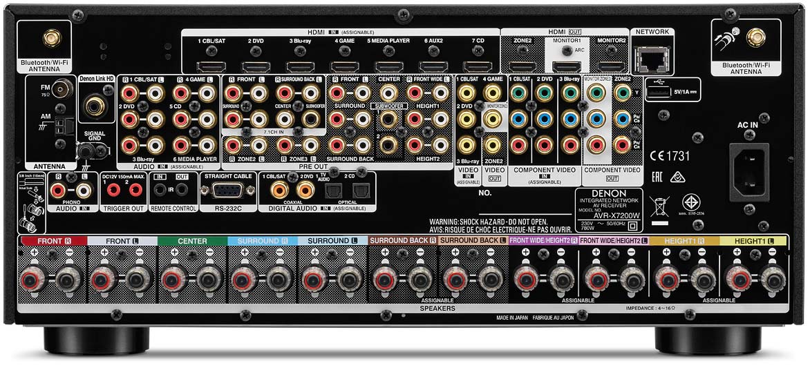 Denon AVR-X7200WA flagship 9.2ch Networked AV Receiver with Wi-Fi and Bluetooth SOLD AVR-X7200W-rear-white