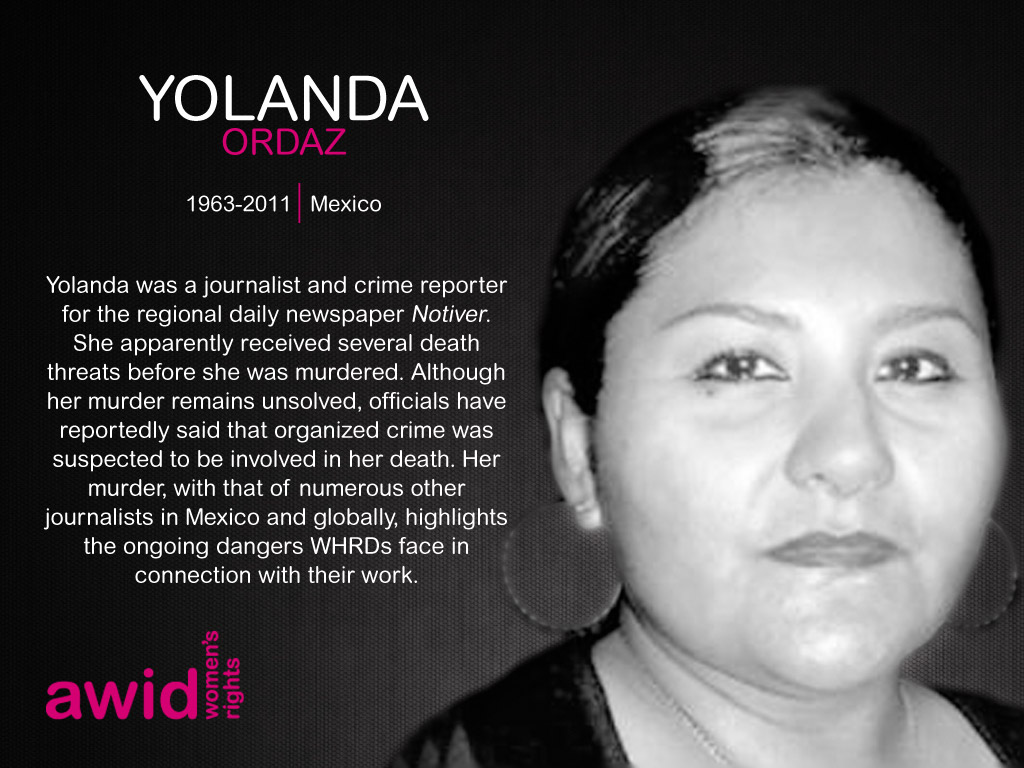 16 defensoras fueron asesinados, incluyendo 6 periodistas y defensores de los derechos  95_yolanda-ordaz_en