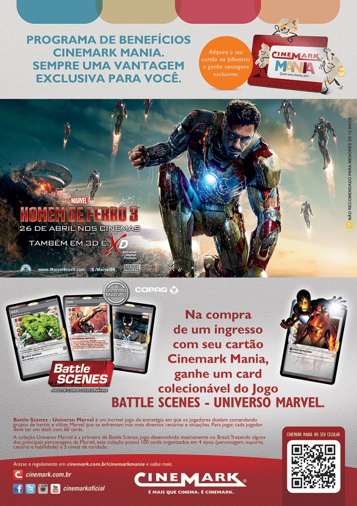 Homem de Ferro 3: ganhe cards Battle Scenes com o cartão Cinemark Mania Folheto-iron-man-3-cinemark-723x1024