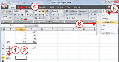 Création de fonctions Excel, les cellules de remplissage et impression 03_Count1