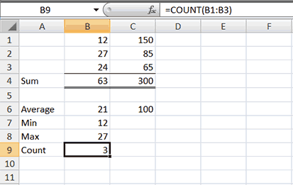 Création de fonctions Excel, les cellules de remplissage et impression 03_Count3