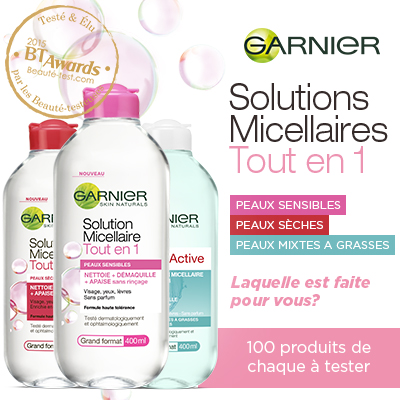 18.05 Beauté test / 100 Solutions Micellaires Tout en 1 de Garnier à tester GARNIERMICELLAIRE_400