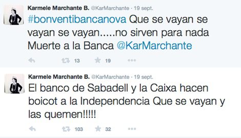 Karmele Marchante pide que quemen CaixaBank y Banco Sabadell por su boicot a la independencia de Cataluña. 1