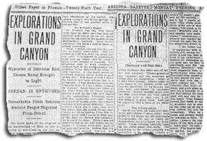 ARIZONA GAZETTE  MONDAY EVENING  APRIL 5, 1909  EXPLORATIONS IN GRAND CANYON Gc_1909Article