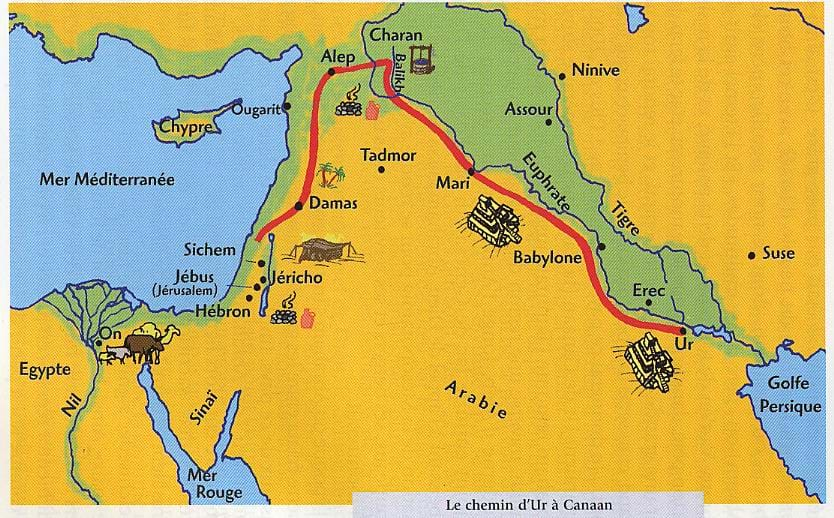 Une histoire abrégée de l`Ancien Testament – (avec images et cartes géographiques) Carte-Abraham_Trajet