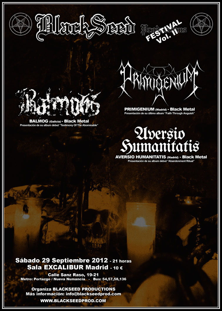 BLACKSEED FEST Vol. II: PRIMIGENIUM + BALMOG + AVERSIO HUMANITATIS: Sábado 29 Septiembre BSPFESTII