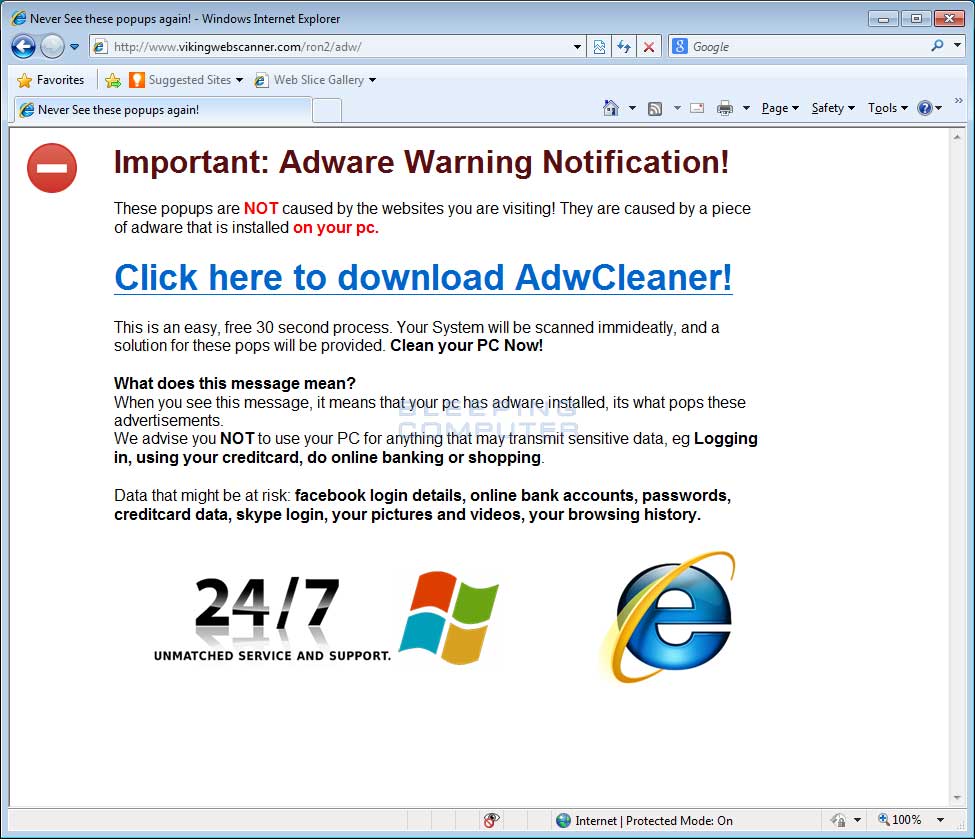 تحذير من انتشار نسخة مزيفة من اداة AdwCleaner►╚ Fake-alert-page