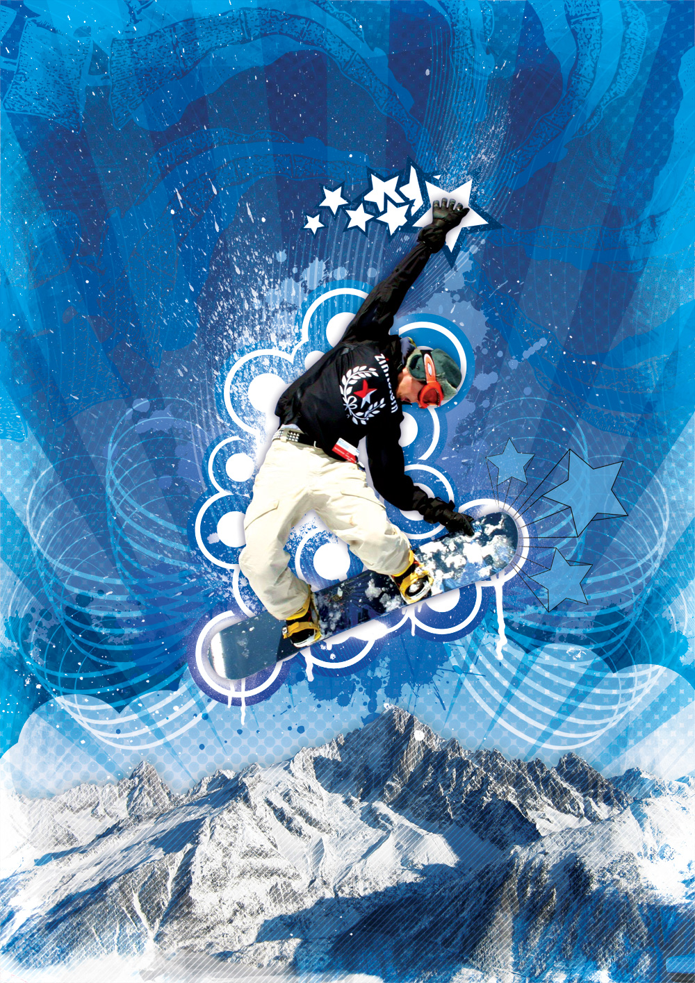 Combinando vetores com píxeis em arte gráfica Snowboarder-artwork_lg