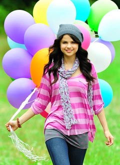 pictures of selena Selena-gomez-kmart-balloons-pink-striped-top-hat-scarf-240ls071210