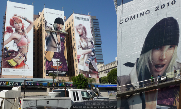 Giant Final Fantasy XIII characters watch over LA residents Squeenixpromola580