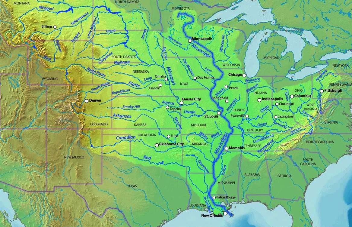 10 najvecih i najduzih reka na svetu Mississippi-Basin-River-Map-USA