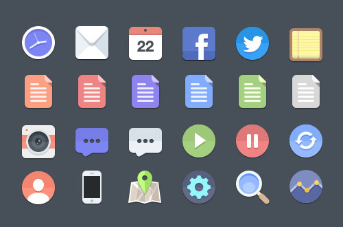 يقونات شبكات التواصل الاجتماعية المصممة بشكل بسيط على نظام أبل الجديد 24-Flat-Icons-PSD