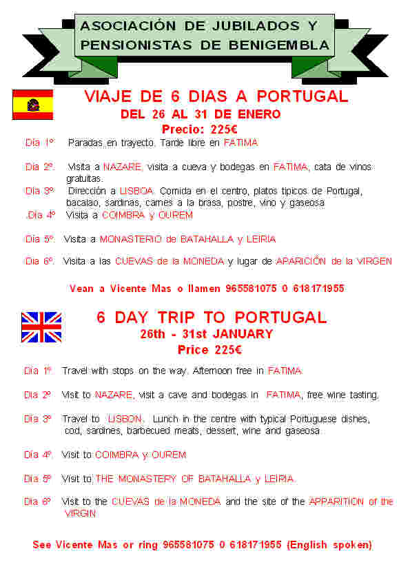 6 day trip to Portugal 26th - 31st January 2013 Poster1-2013