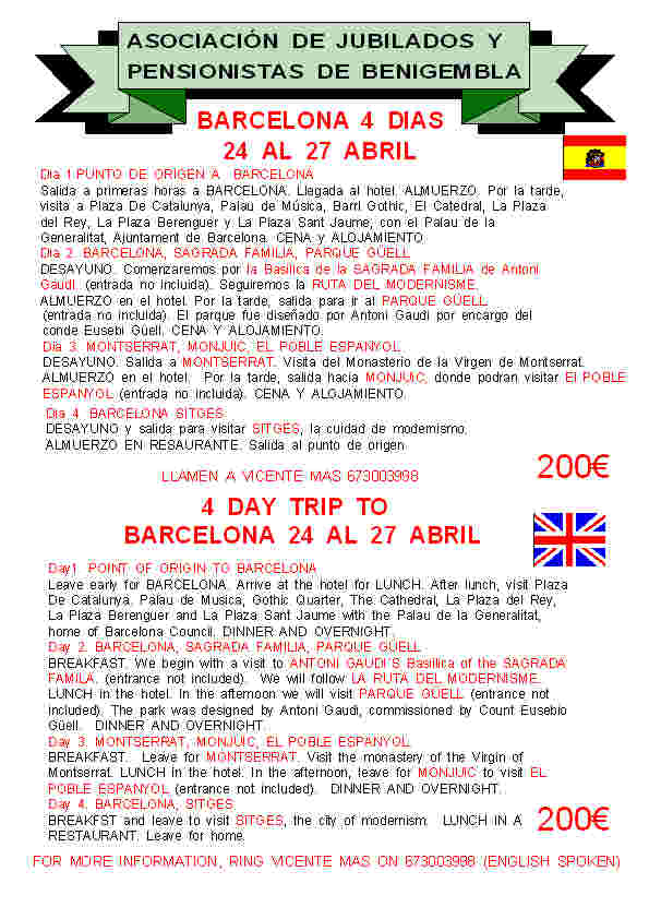 4 day Trip to Barcelona 24th to 27th April 2014 Poster3-2014