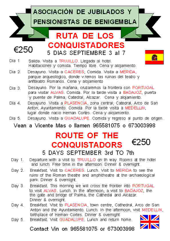5 day trip Route of the Conquistadors 3rd-7th September 2014 Poster8-2014