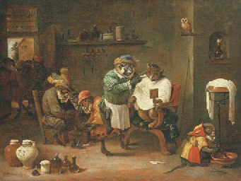 singes - David Teniers, le barbier, l'estaminet, les minets et les singes D4315009r