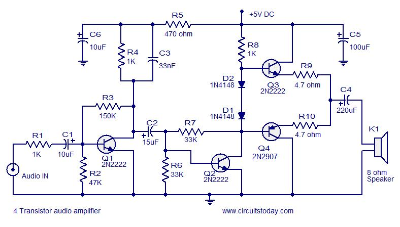 Schematic po ng pc speaker ampli. 4-transistor-class-ab-amplifier