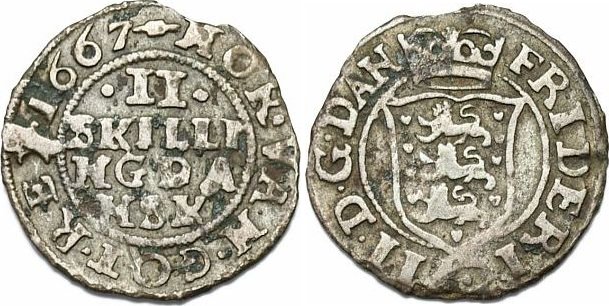 Dinamarca, 2 Skillings, Frederick III (1648-1670). Image05115