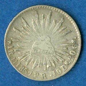 moneda - mONEDA DE PLATA 1 REAL 1867 300px-Mexico_1867Ho_real_obv_600