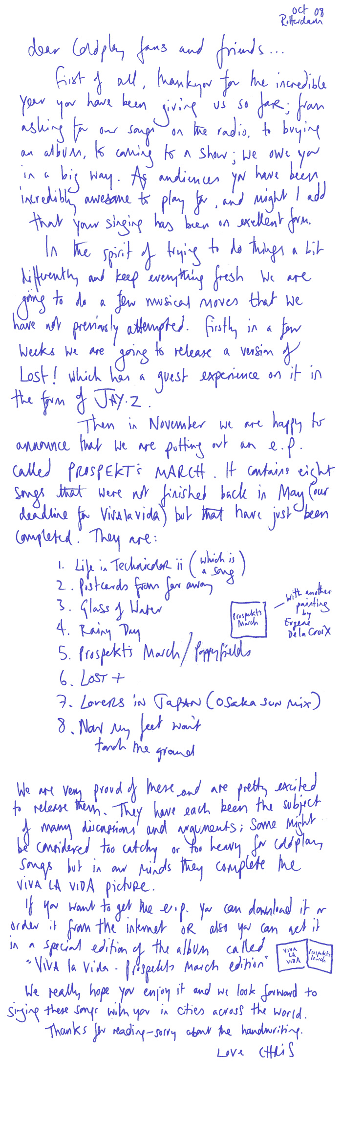 Coldplay anuncia el tracklisting de PROSPEKT'S MARCH y colaboración con JAY-Z 031008_letter