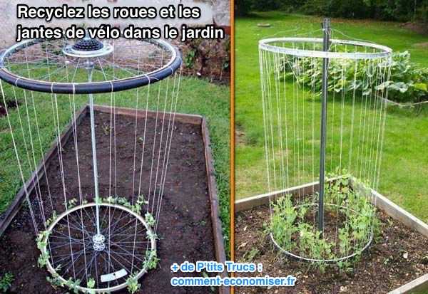 le jardin en automne - Page 3 Recycler-roues-jantes-velo-jardin