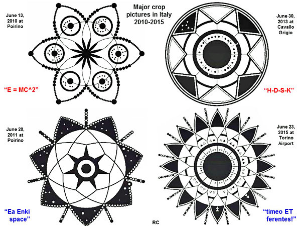 Crop Circle ~  Summery of Aeroporto Torino Aeritalia, Turin, Piedmont, Italy. Reported 23rd June Tcodes-2