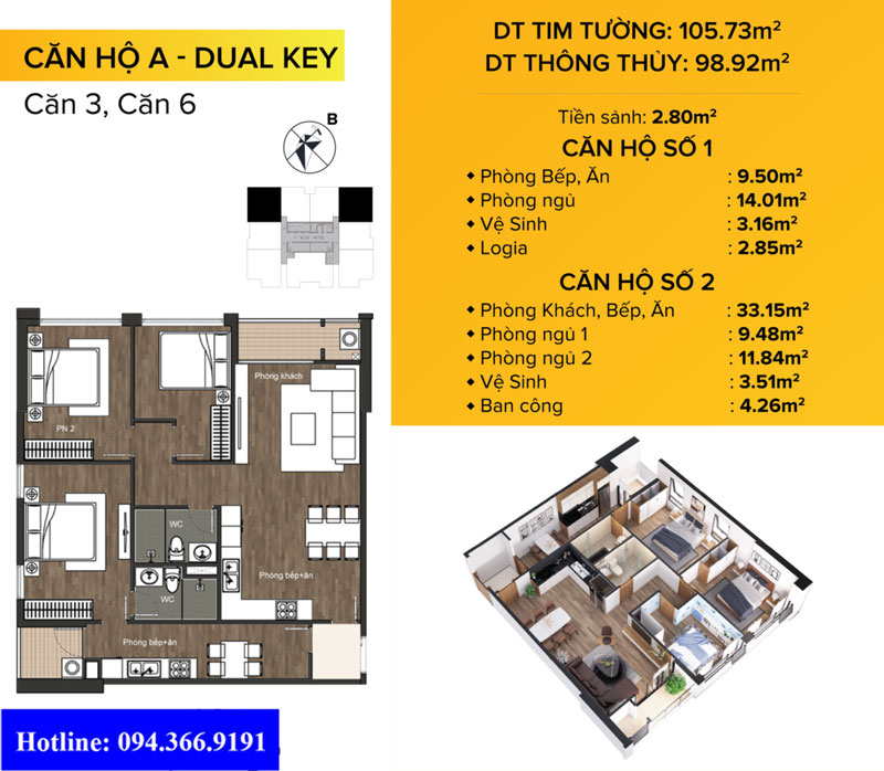 Mô hình căn hộ Dual Key tại dự án The Sun Mễ Trì Can-A-Dual-Key-1030x899