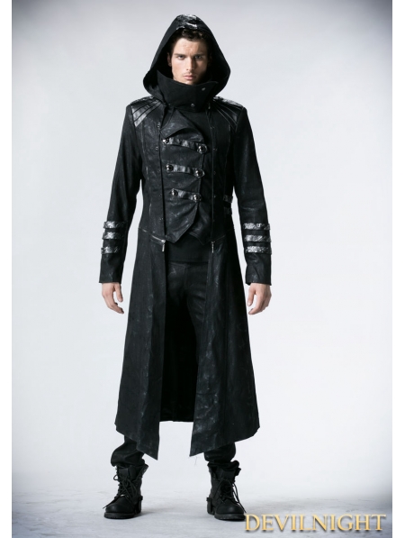 Wiktor Kowalski(MasterMind) Black-long-to-short-gothic-military-trench-coat-for-men